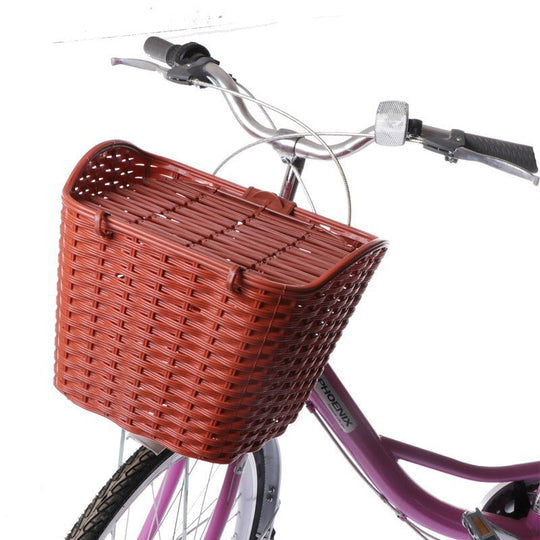 Unisex Fahrradkorb vorne geflochten mit Klappdeckel und universeller Lenkerhalterung 0