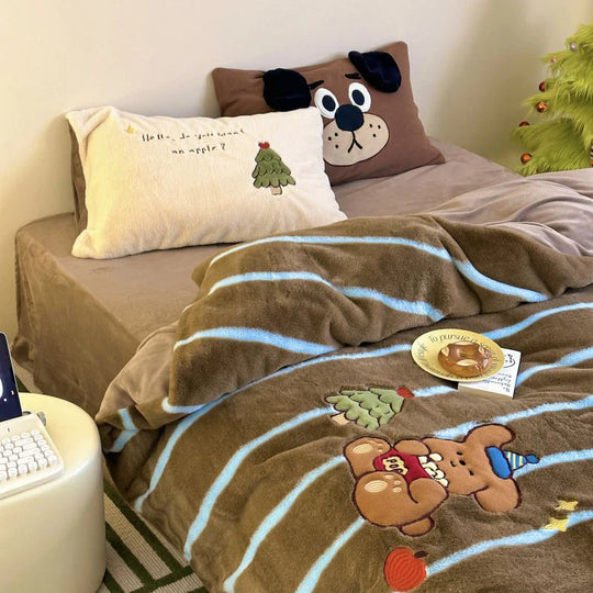 Unisex Kuscheldecken- und Kissenbezug-Set mit Katzenapplikationen 4