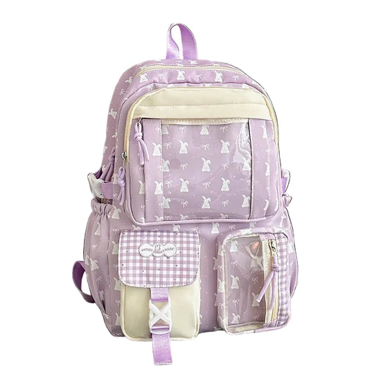 Unisex Rucksack mit Verspielt Hasenmotiv für Schule und Freizeit 0