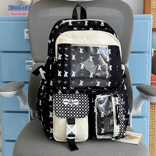Unisex Rucksack mit Verspielt Hasenmotiv für Schule und Freizeit 2