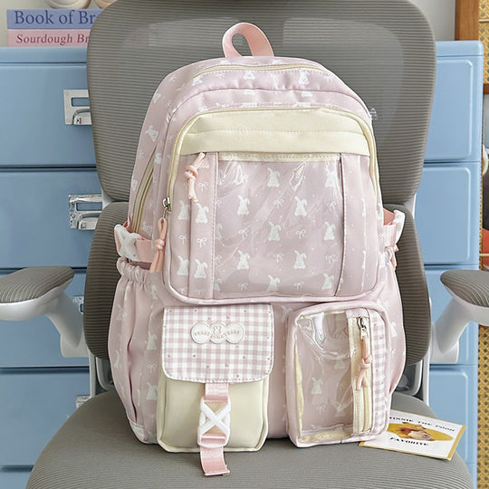 Unisex Rucksack mit Verspielt Hasenmotiv für Schule und Freizeit 4