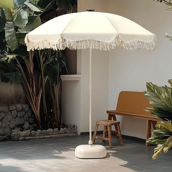 Unisex Sonnenschirm mit Fransensaum und Verstellbarer Höhe für Balkon und Garten 1
