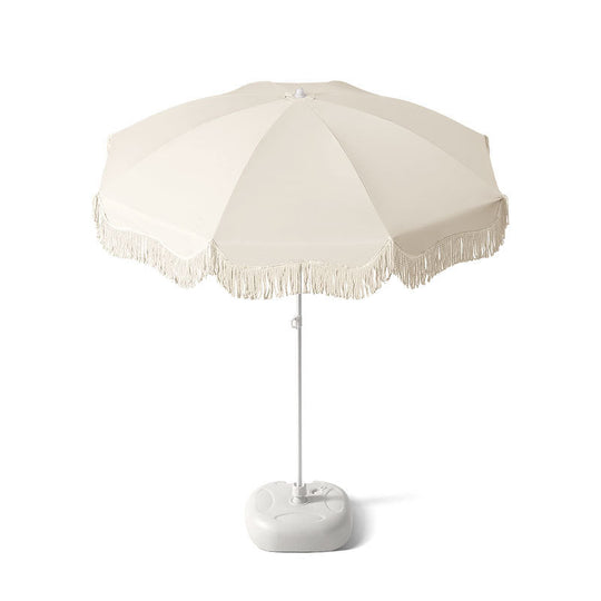 Unisex Sonnenschirm mit Fransensaum und Verstellbarer Höhe für Balkon und Garten 3