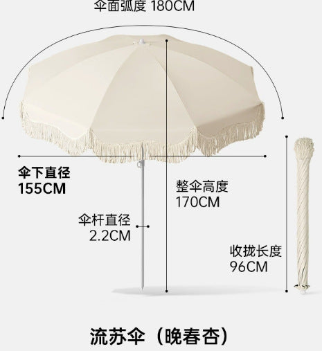 Unisex Sonnenschirm mit Fransensaum und Verstellbarer Höhe für Balkon und Garten 5