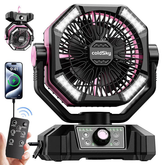 Unisex Tragbarer Campingventilator mit 20.000 mAh Akku und LED-Laternen 12