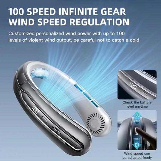 Unisex Tragbarer Halsventilator Blattlos mit USB-Aufladung und LED-Display 1