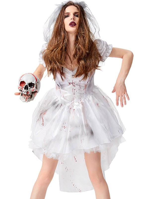Vampirbraut Kostüm Mini mit Blutflecken für Halloween 1
