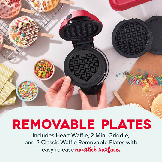 Waffeleisen Mini Presse für Waffeln und Grillgerichte, Kompakt und Tragbar, Abnehmbare Platten 6
