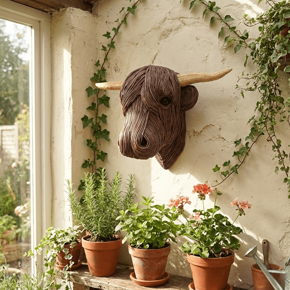 Wanddekoration Kuhskulptur im rustikalen Stil 2