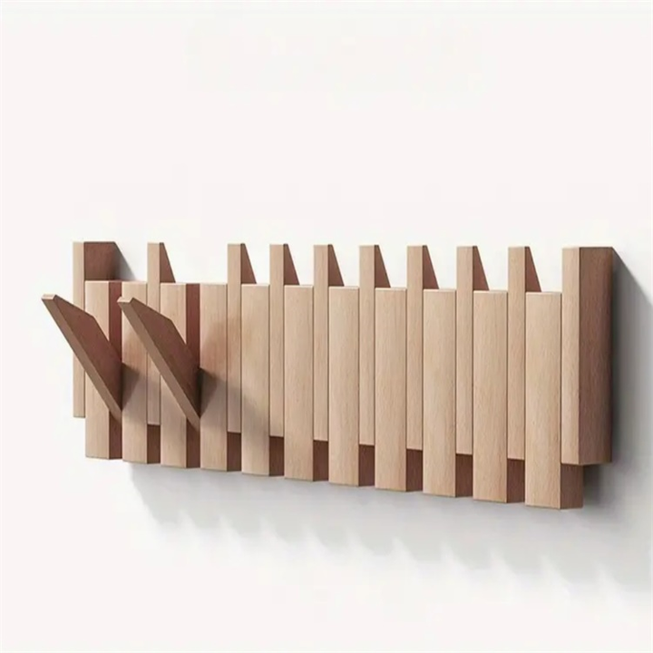 Wandgarderobe aus Holz mit klappbaren Haken 7