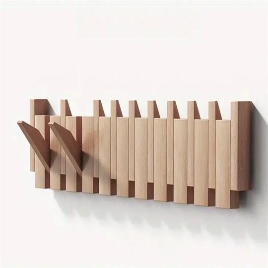 Wandgarderobe aus Holz mit klappbaren Haken 7