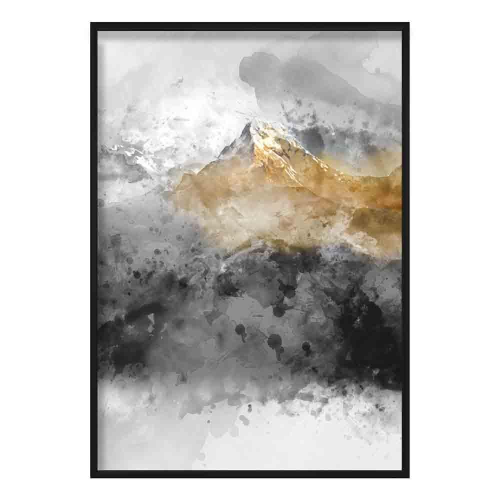 Wandkunst Aquarell Berglandschaft Schwarz-Gelb für Ihr Zuhause 0