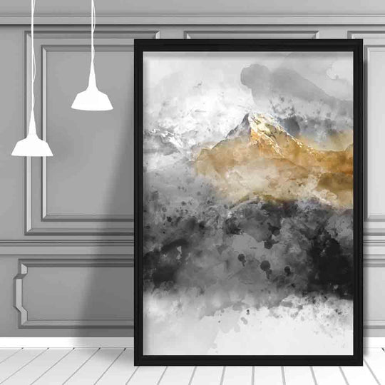 Wandkunst Aquarell Berglandschaft Schwarz-Gelb für Ihr Zuhause 1