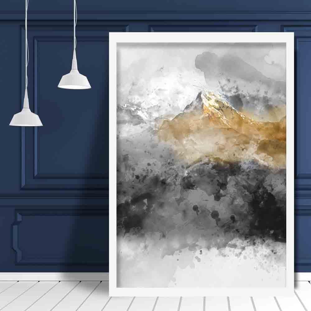 Wandkunst Aquarell Berglandschaft Schwarz-Gelb für Ihr Zuhause 2