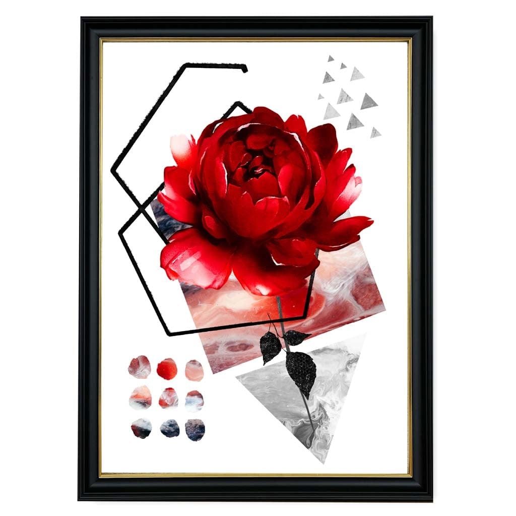 Wandkunst Druck Abstrakte Blume Schwarz-Rot Geometrisch 1