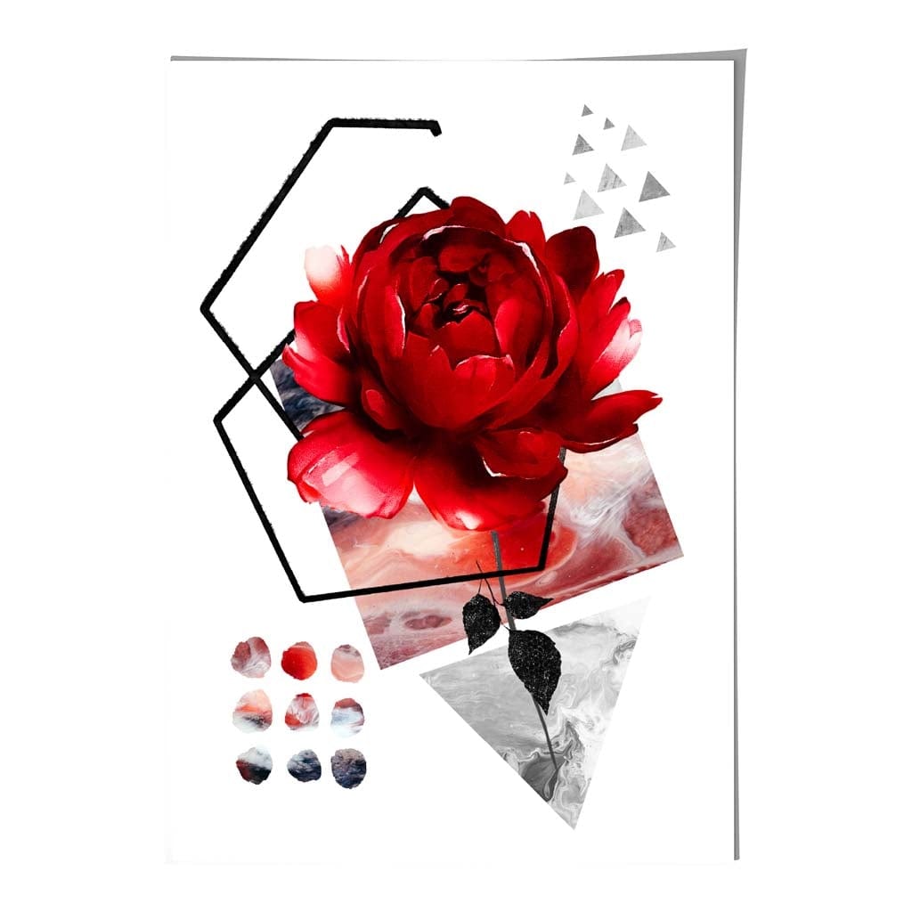 Wandkunst Druck Abstrakte Blume Schwarz-Rot Geometrisch 2