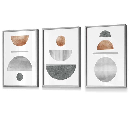 Wandkunst Set für modernes Wohndesign im Mid-Century Stil – 3-teiliges geometrisches Set mit Kupfer- und Grautönen 5