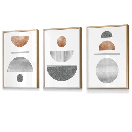 Wandkunst Set für modernes Wohndesign im Mid-Century Stil – 3-teiliges geometrisches Set mit Kupfer- und Grautönen 6