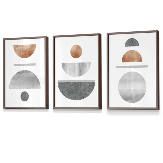 Wandkunst Set für modernes Wohndesign im Mid-Century Stil – 3-teiliges geometrisches Set mit Kupfer- und Grautönen 7