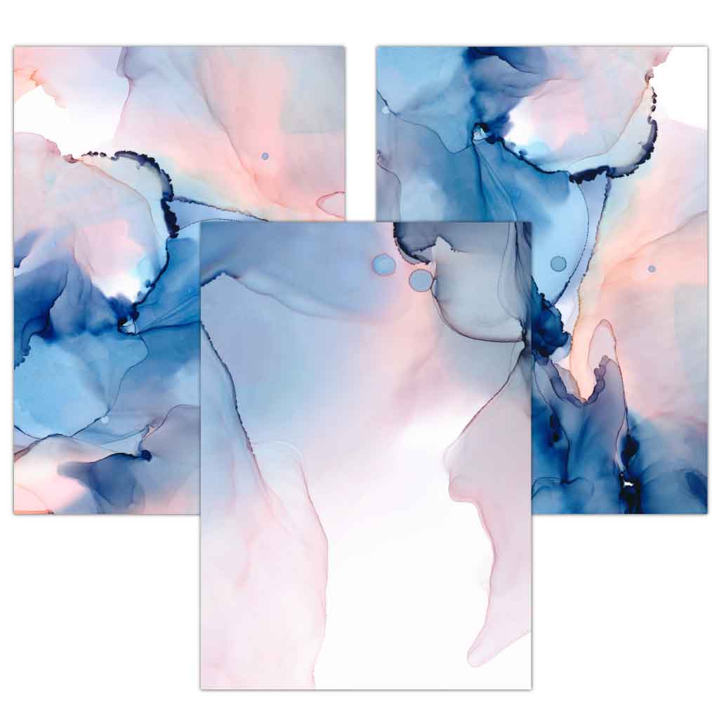 Wandkunst Set mit 3 Postern in Blau und Rosé 0