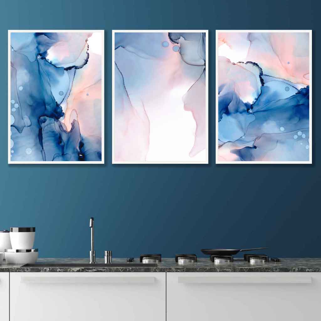 Wandkunst Set mit 3 Postern in Blau und Rosé 2
