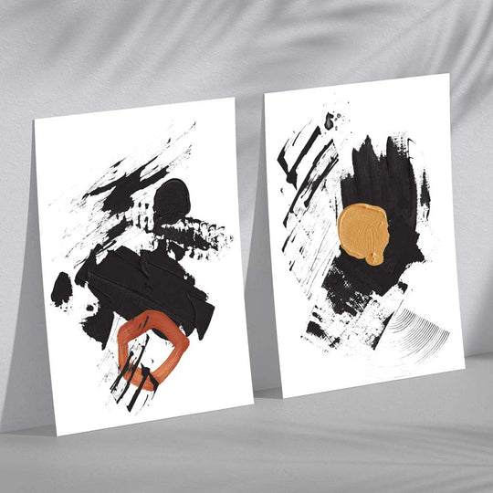 Wandkunst Set mit Abstrakten Mustern in Schwarz und Gelb 0