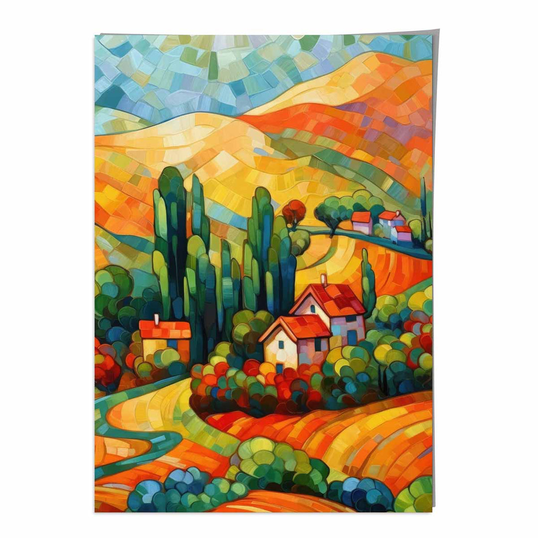 Wandkunstdruck Bunte Landschaft mit Haus 0