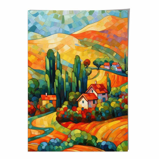 Wandkunstdruck Bunte Landschaft mit Haus 0