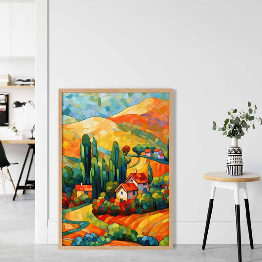 Wandkunstdruck Bunte Landschaft mit Haus 1