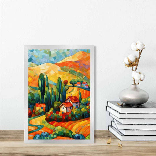 Wandkunstdruck Bunte Landschaft mit Haus 2