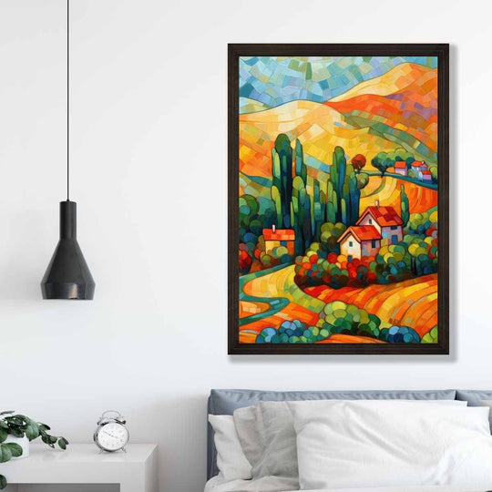 Wandkunstdruck Bunte Landschaft mit Haus 3