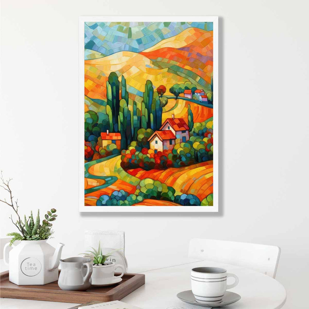 Wandkunstdruck Bunte Landschaft mit Haus 4