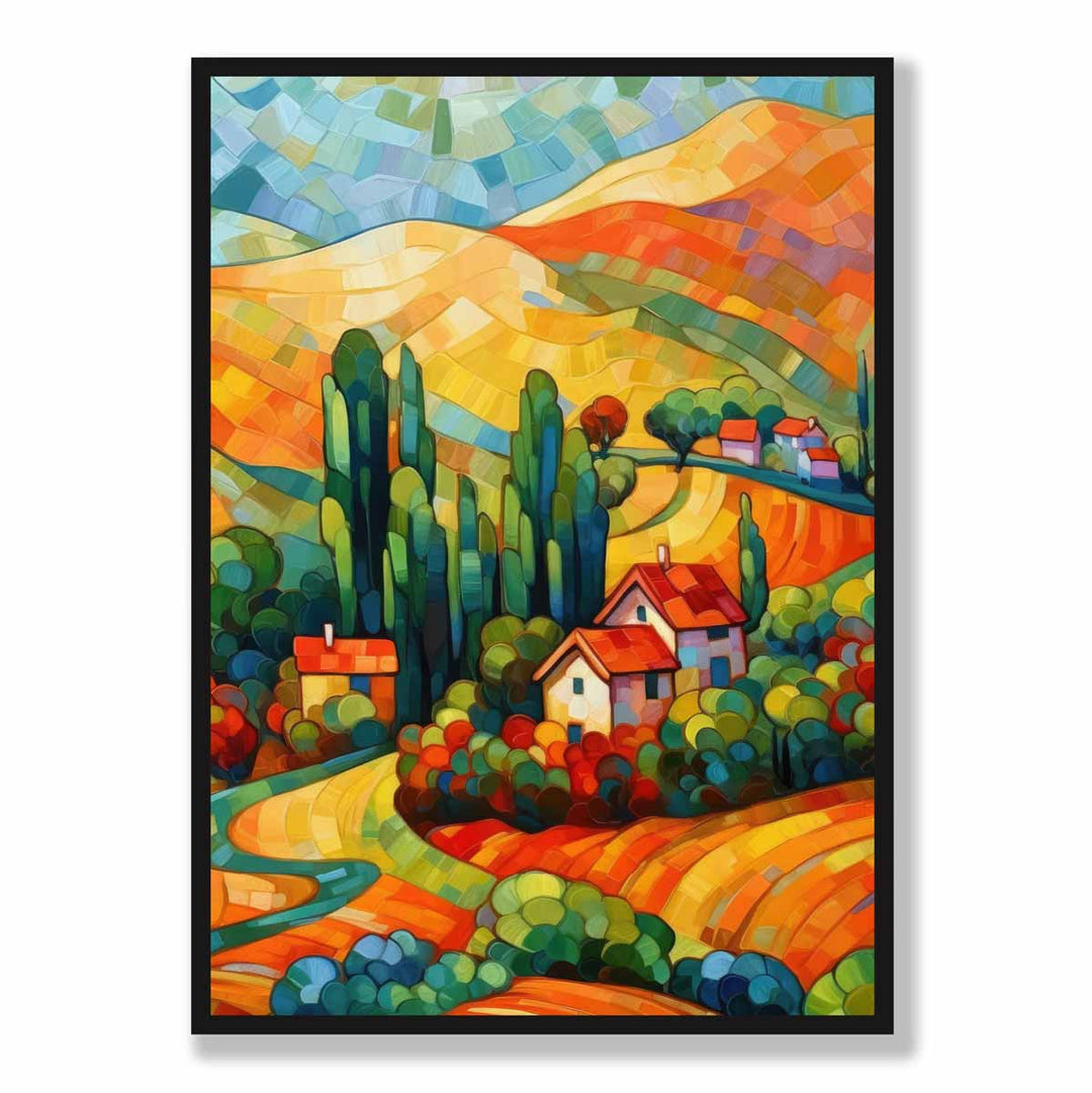 Wandkunstdruck Bunte Landschaft mit Haus 5