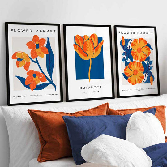 Wandkunstdrucke Set mit Blumenmotiven im Vintage-Stil 1