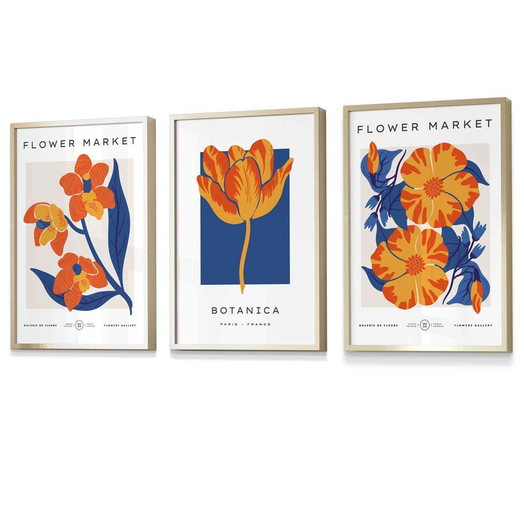 Wandkunstdrucke Set mit Blumenmotiven im Vintage-Stil 3