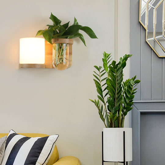 Wandleuchte aus Holz im Art-Deco-Stil mit Hydrokultur-Blumentopf 3