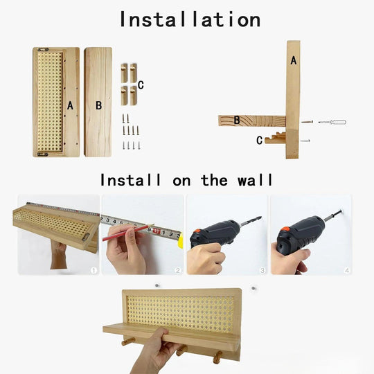 Wandregal aus Rattan für moderne Aufbewahrung 4