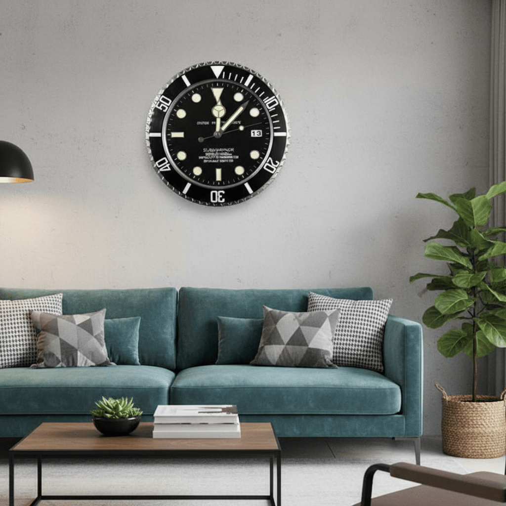 Wanduhr mit Edelstahlrahmen und Leuchtzeigern 0
