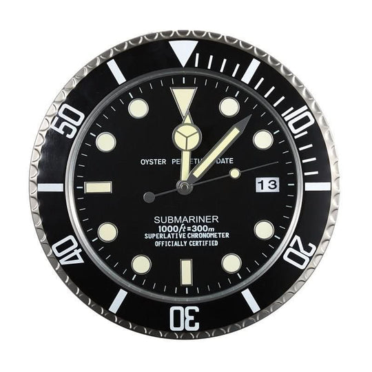 Wanduhr mit Edelstahlrahmen und Leuchtzeigern 1
