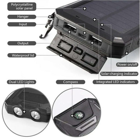 Wasserdichte Power Bank Solar für Outdoor-Abenteuer mit 30000 mAh und LED-Taschenlampe 8