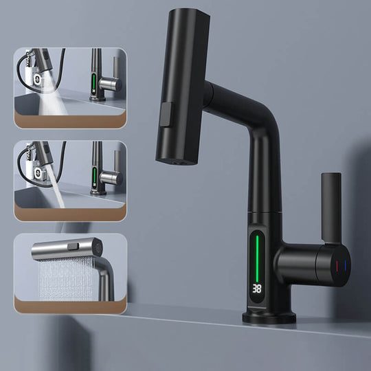 Wasserhahn Küche 360° drehbar mit LED-Temperaturanzeige und 5 Sprühmodi für modernes Bad und Küchenarmatur 0