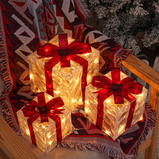 Weihnachtliches Geschenkboxen Set mit LED-Beleuchtung für drinnen und draußen 0