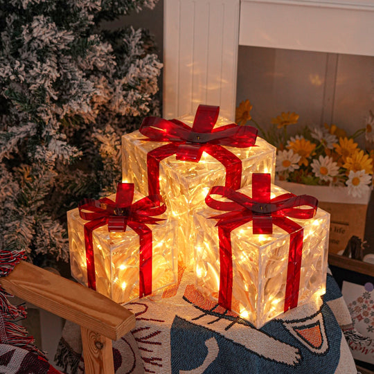 Weihnachtliches Geschenkboxen Set mit LED-Beleuchtung für drinnen und draußen 1