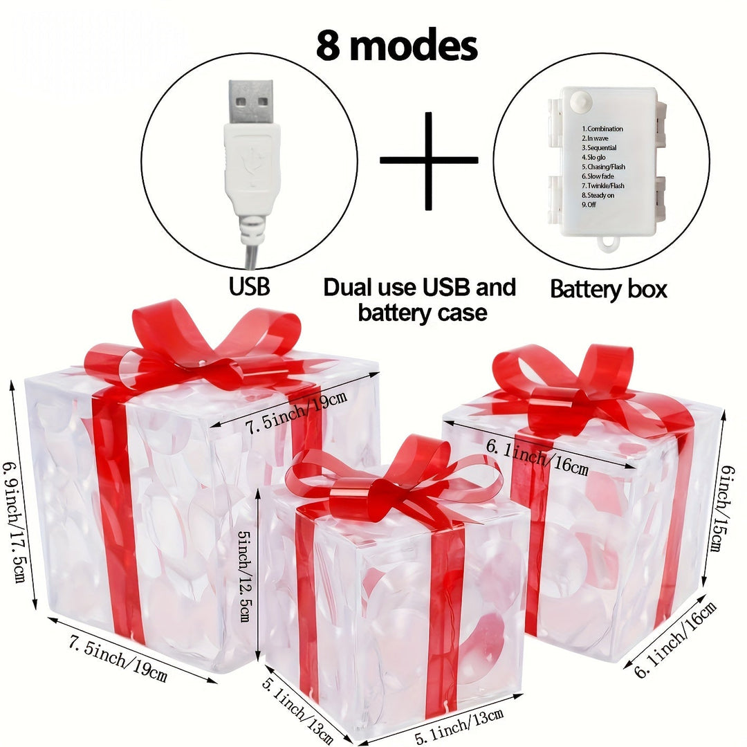 Weihnachtliches Geschenkboxen Set mit LED-Beleuchtung für drinnen und draußen 2