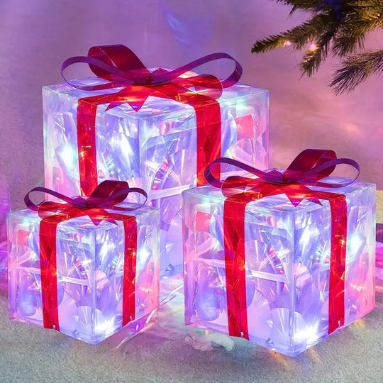 Weihnachtliches Geschenkboxen Set mit LED-Beleuchtung für drinnen und draußen 6