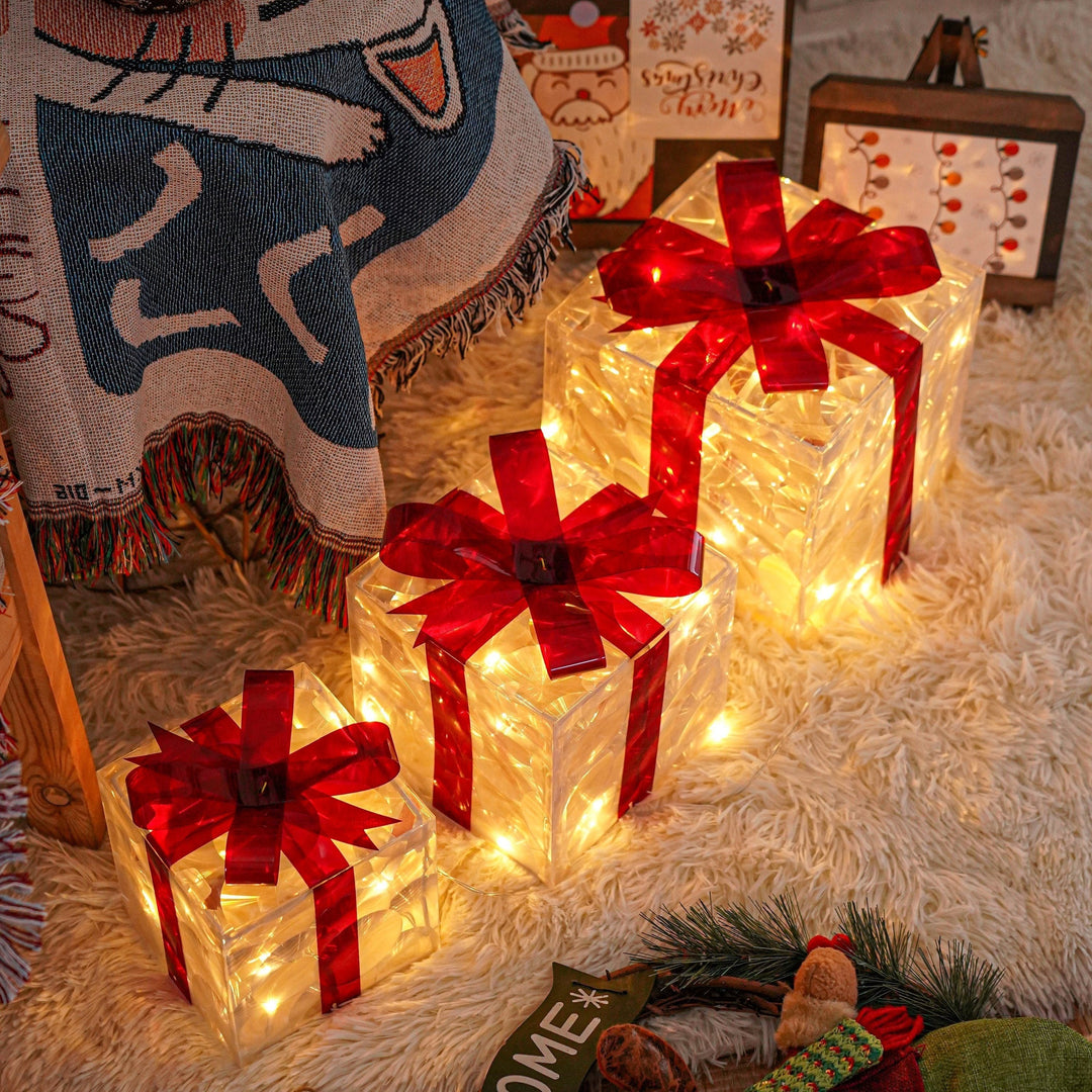 Weihnachtliches Geschenkboxen Set mit LED-Beleuchtung für drinnen und draußen 7