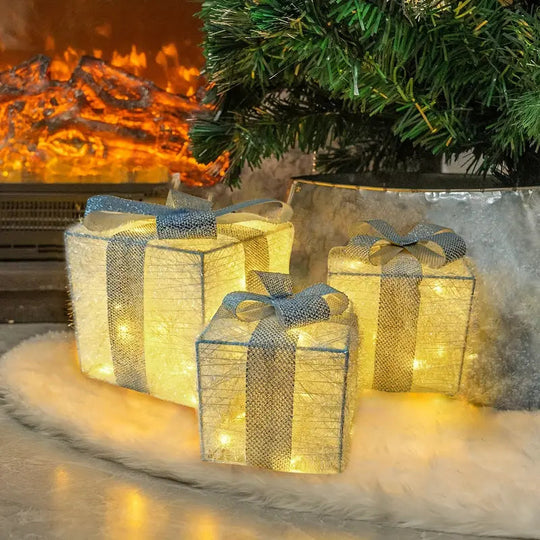 Weihnachtliches Geschenkboxen Set mit LED-Beleuchtung für drinnen und draußen 8