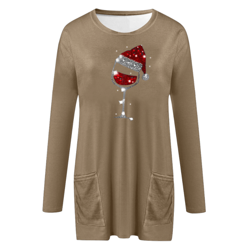 Wein &amp; Weihnachtsmannmütze Lässiger Pullover Für Frauen