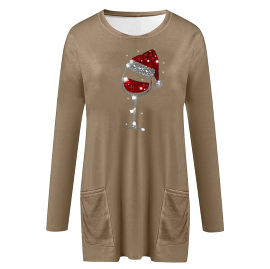 Wein &amp; Weihnachtsmannmütze Lässiger Pullover Für Frauen
