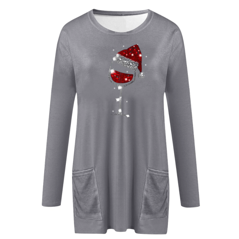 Wein &amp; Weihnachtsmannmütze Lässiger Pullover Für Frauen